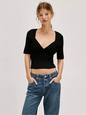 Black Freepeople Short-Sleeve Scoop Neck Women's Top